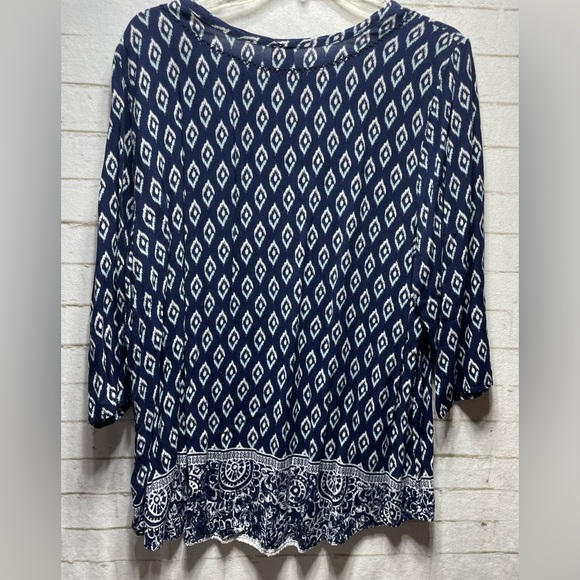 Faded Glory Women’s‎ Blue White Boho 3/4 Sleeve Blouse. - Picture 5 of 9